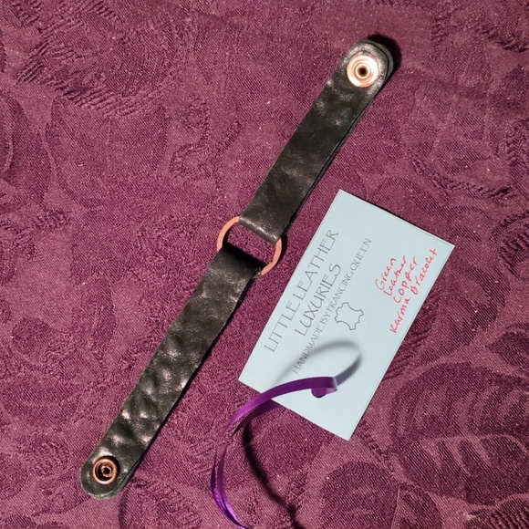 NEW! Handmade Genuine Leather Copper Karma Circle Bracelet Green - Picture 3 of 8